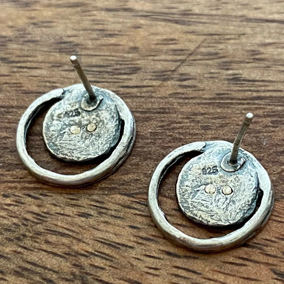 Vintage 925 Sterling Silver Round Open Cut Earrings - Picture 5 of 9